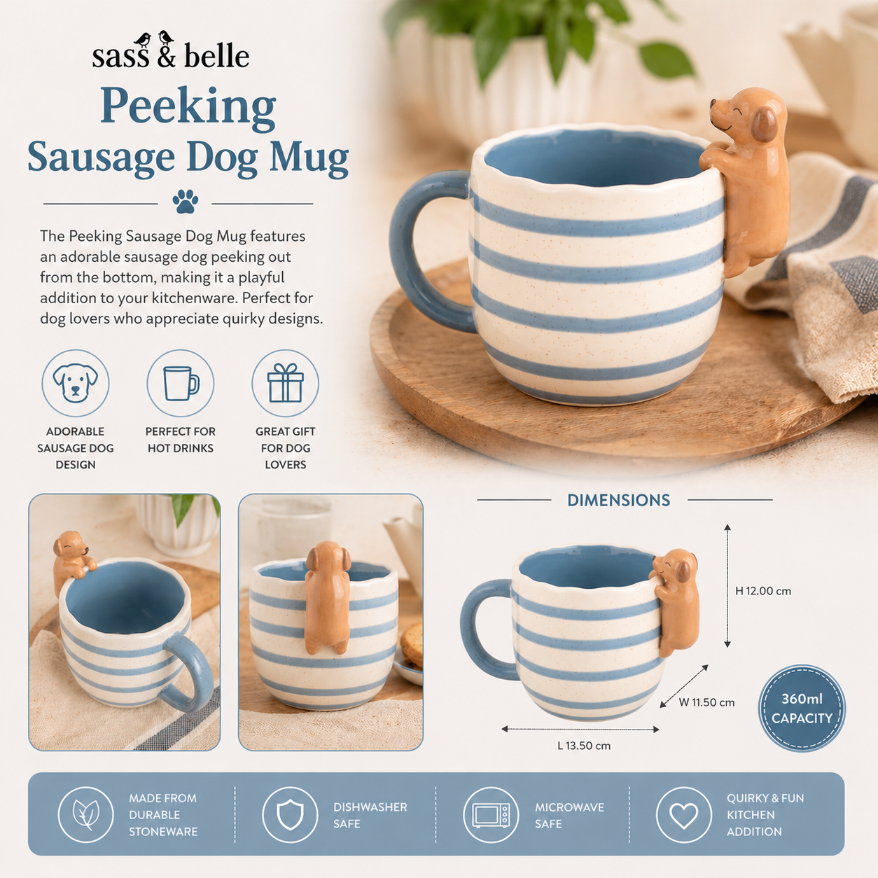 Sausage dog coffee mug for dog lovers by Sass and Belle