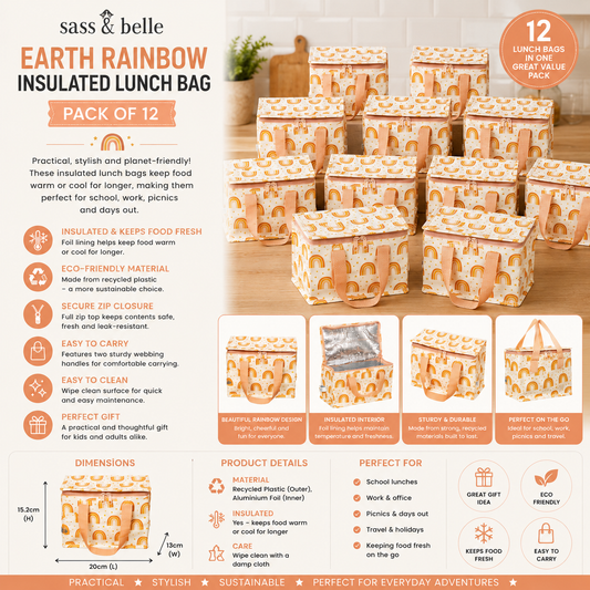 Sass & Belle Earth Rainbow Insulated Lunch Bag Party Favour Pack of 12
