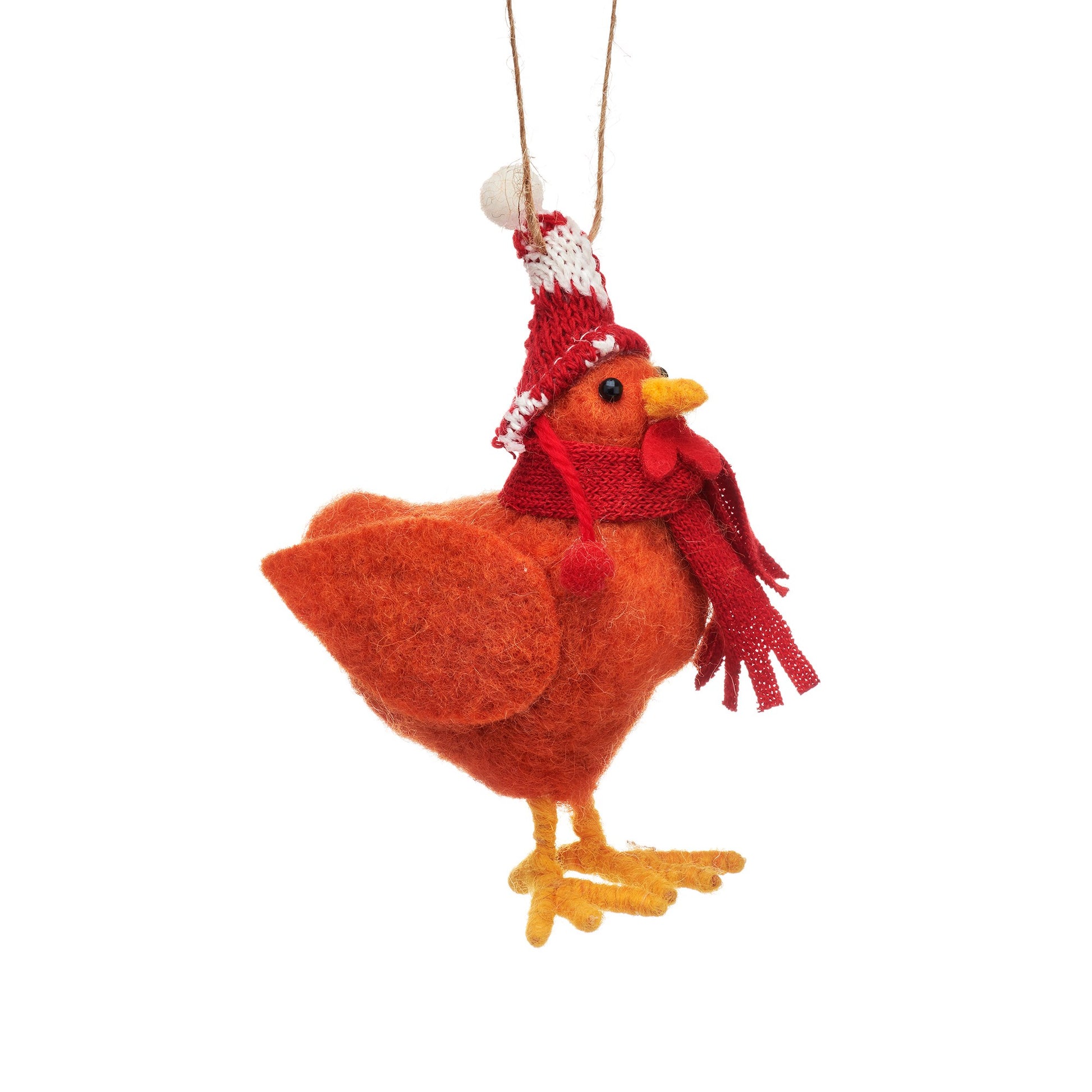 Sass & Belle Chicken with Woolly Hat Hanging Decoration – Felt Christmas Ornament