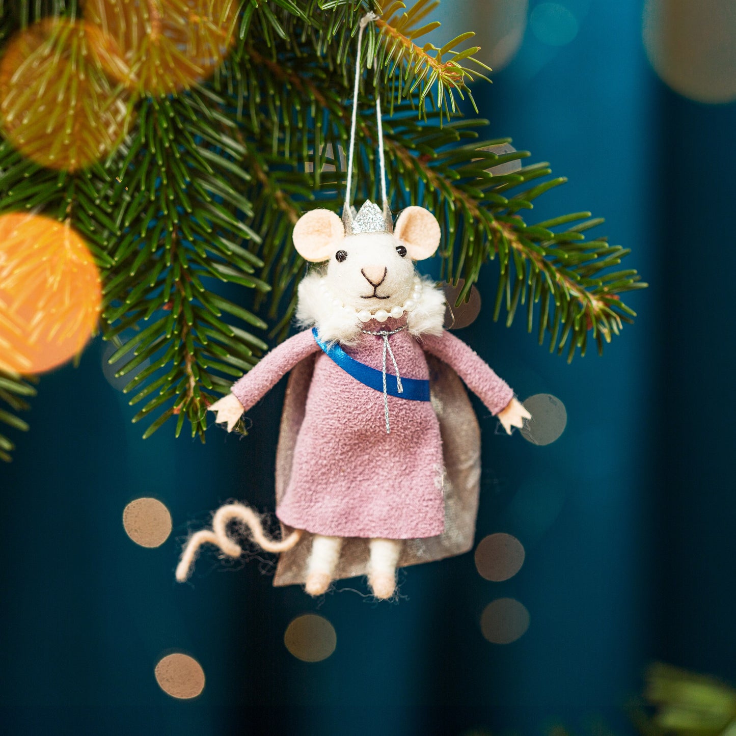 Queen Mouse Felt Decoration hanging on tree – Sass & Belle Christmas Fun Collection