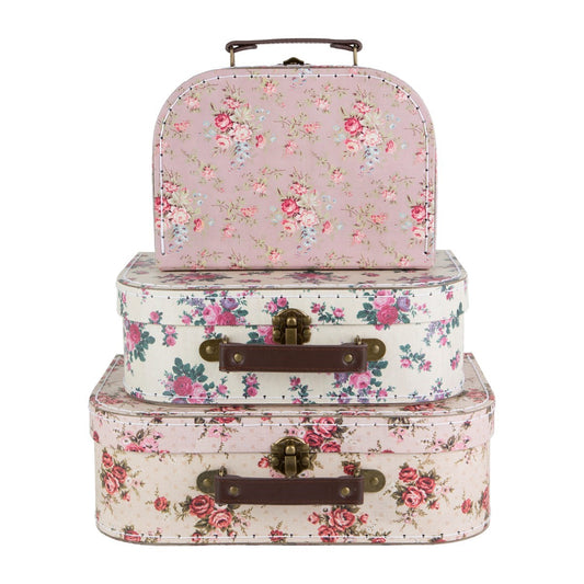 Vintage Rose Suitcases - Set Of 3