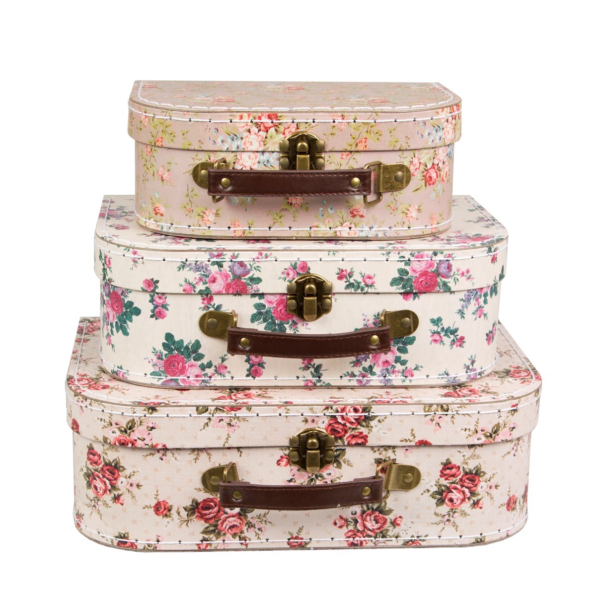 Vintage Rose Suitcases - Set Of 3