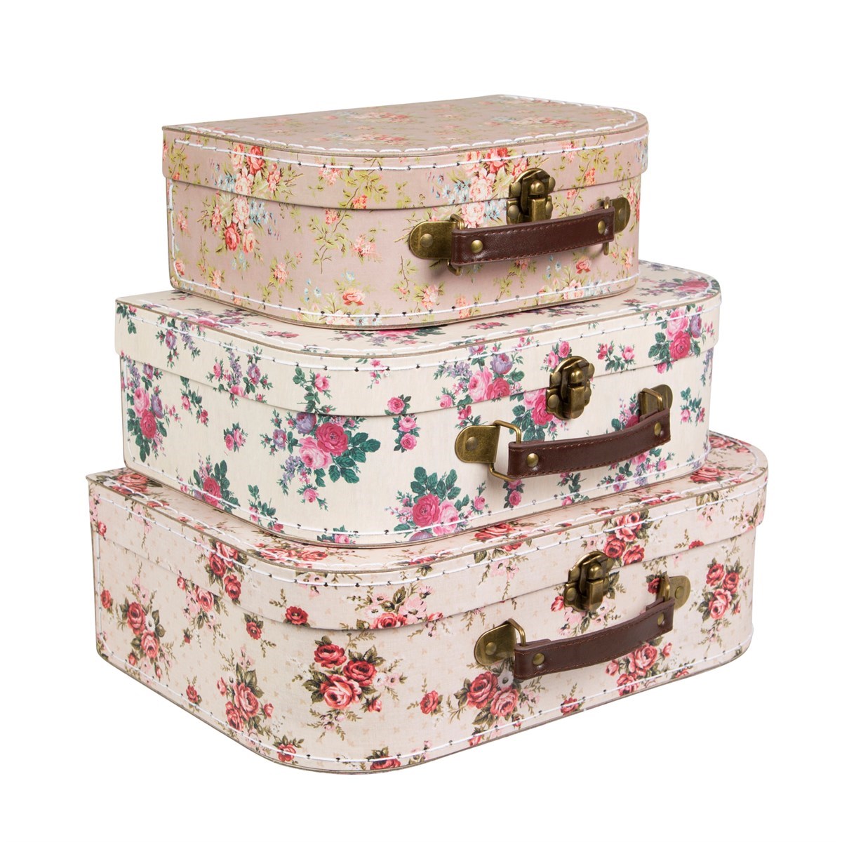 Vintage Rose Suitcases - Set Of 3