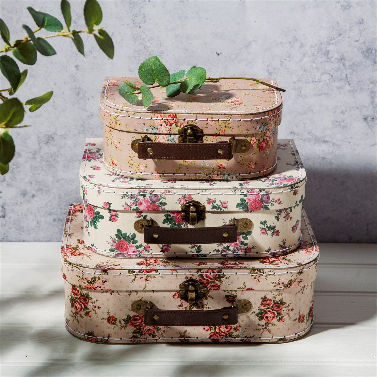 Vintage Rose Suitcases - Set Of 3