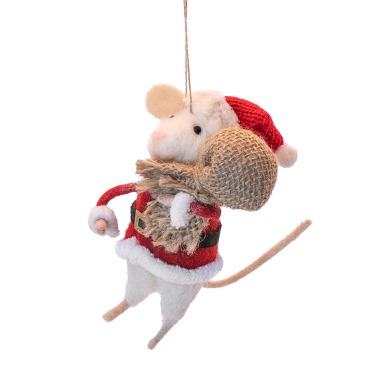Sass & Belle Santa Mouse Hanging Decoration – Felt Christmas Ornament