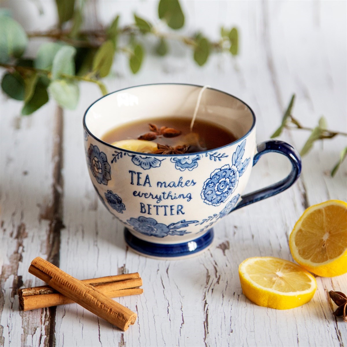 Blue Willow Floral Mug