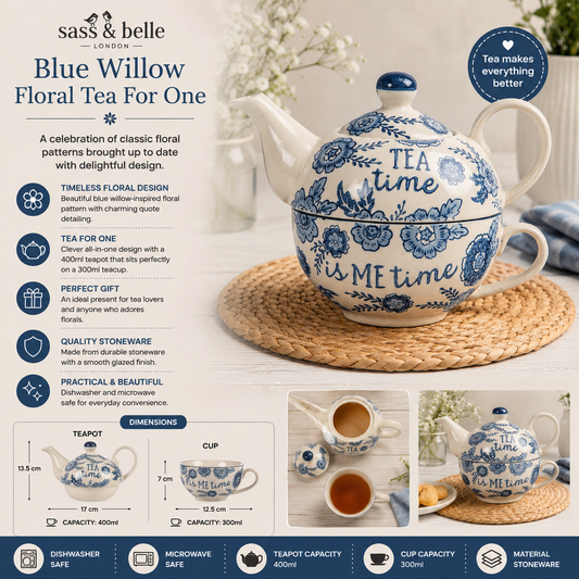 Sass and Belle Blue Willow Floral Tea For One set