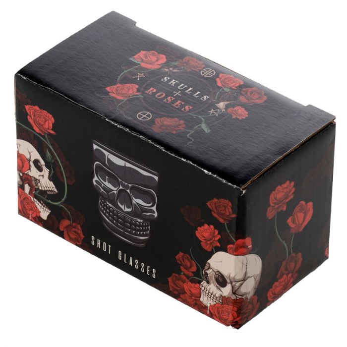 Set of 2 Skulls and Roses Glass Skull Shot Glasses (60ml)