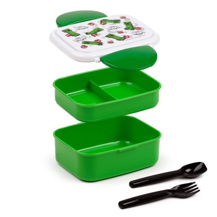 Minecraft Creeper & TNT Clip Lock Stacked Bento Lunch Box with Cutlery