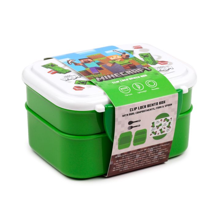 Minecraft Creeper & TNT Clip Lock Stacked Bento Lunch Box with Cutlery