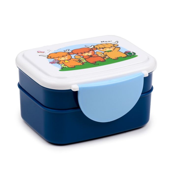 Adoramals Highland Coo Clip Lock Stacked Bento Lunch Box with Cutlery