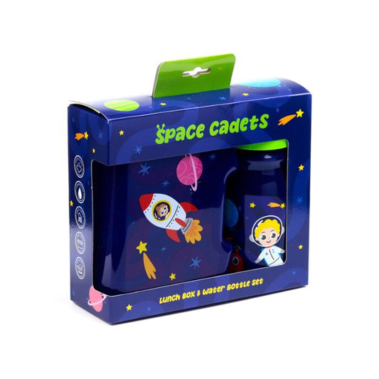 Puckator Space Cadet Lunchbox and Water Bottle Set – astronaut theme, compartments inside