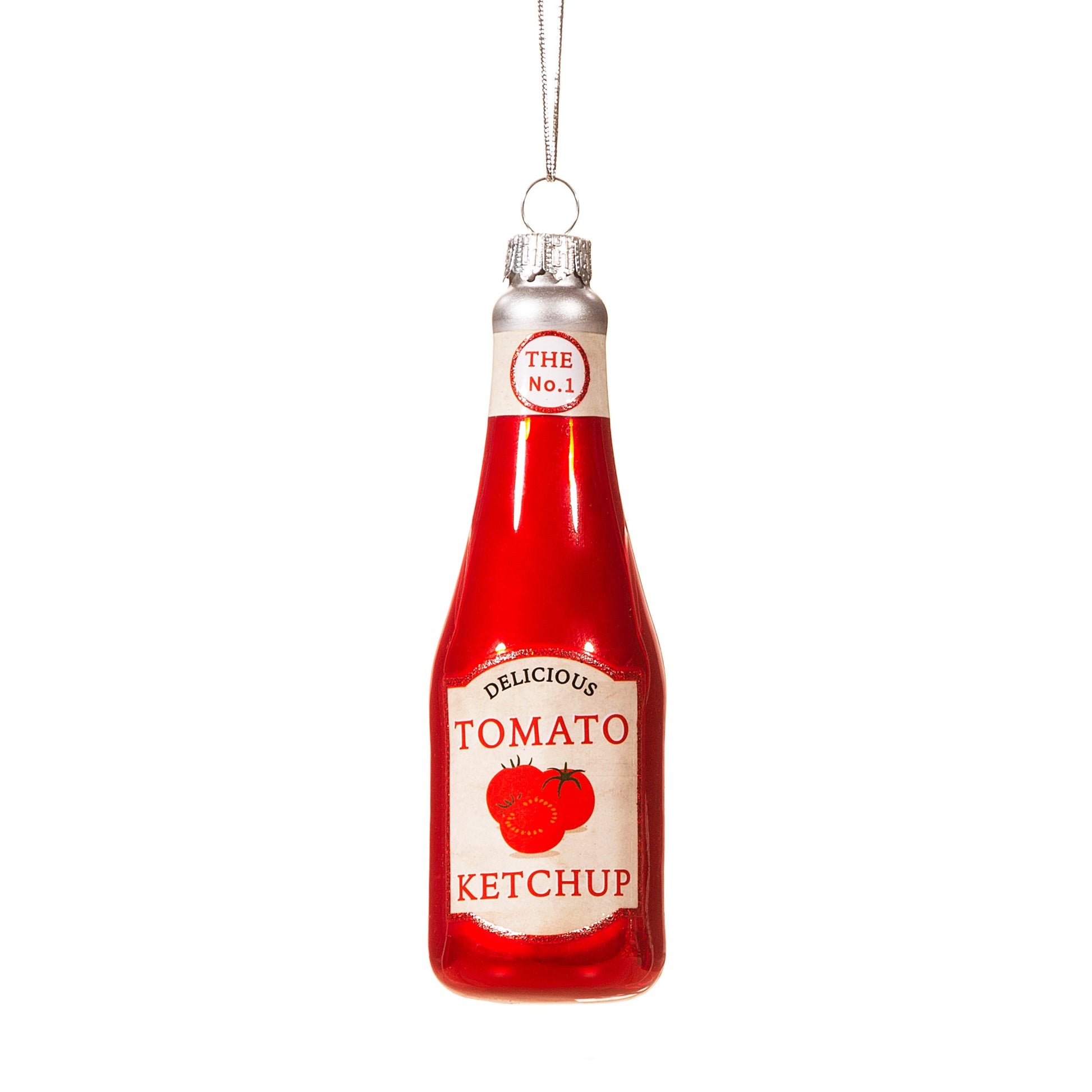 Sass & Belle Ketchup Bottle Shaped Bauble – Glass Fun Food Christmas Decoration