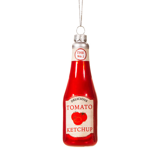 Sass & Belle Ketchup Bottle Shaped Bauble – Glass Fun Food Christmas Decoration