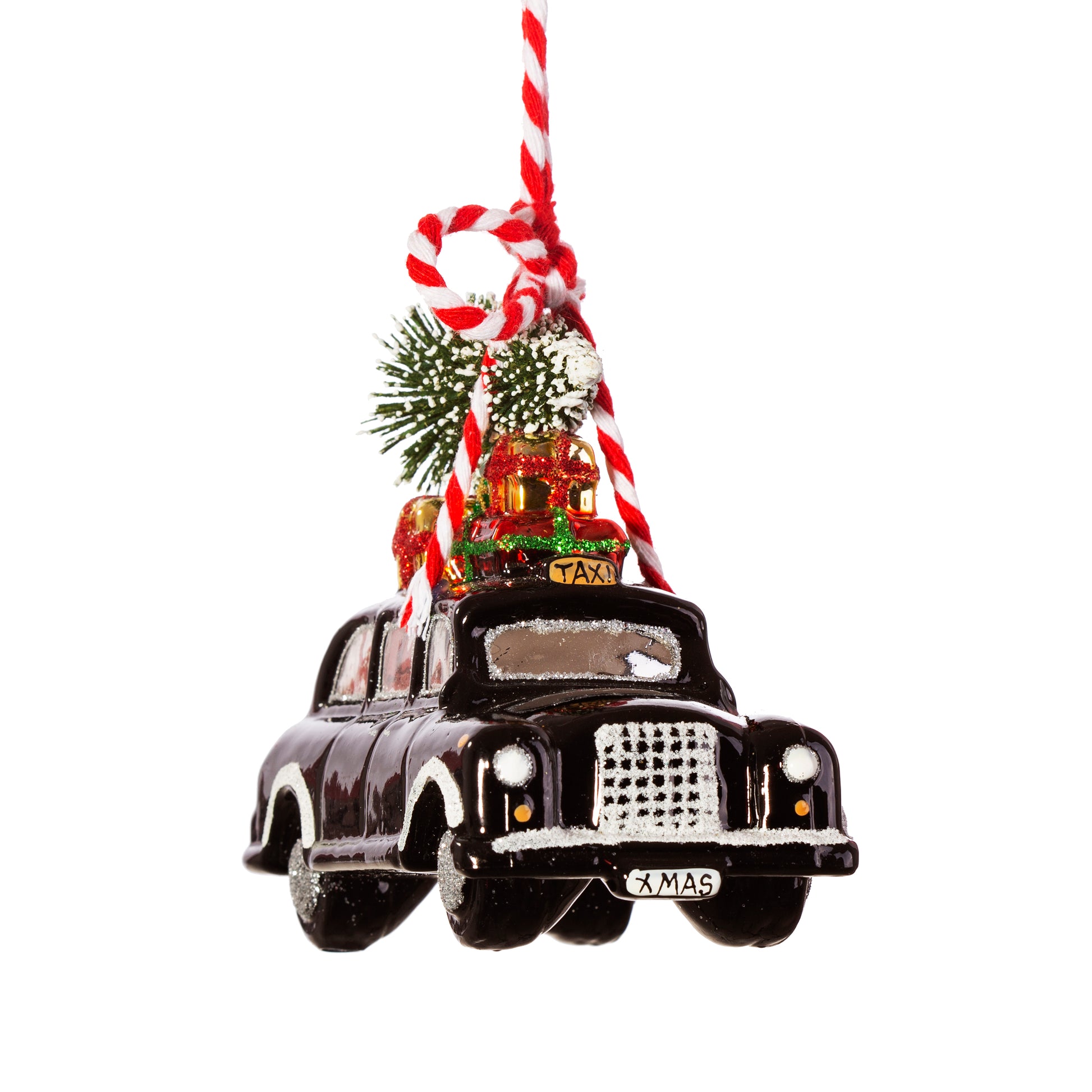 London Taxi Bauble with Tree and Presents – Sass & Belle Festive Decoration