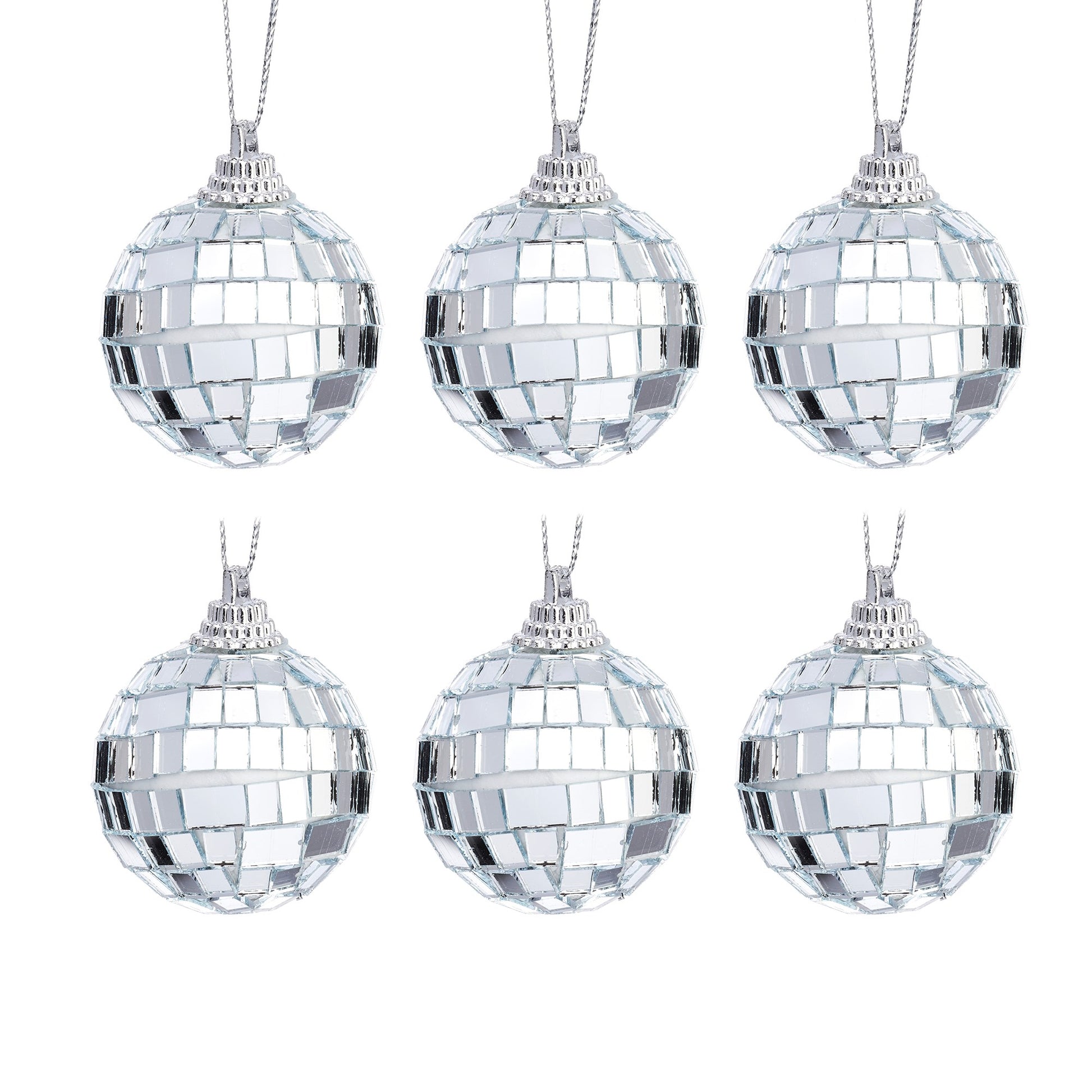 Sass & Belle Mini Mirror Ball Baubles Set of 6 – Silver Christmas Decorations