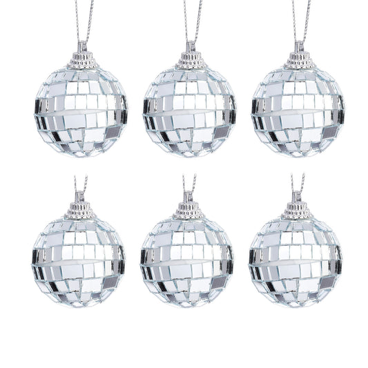 Sass & Belle Mini Mirror Ball Baubles Set of 6 – Silver Christmas Decorations
