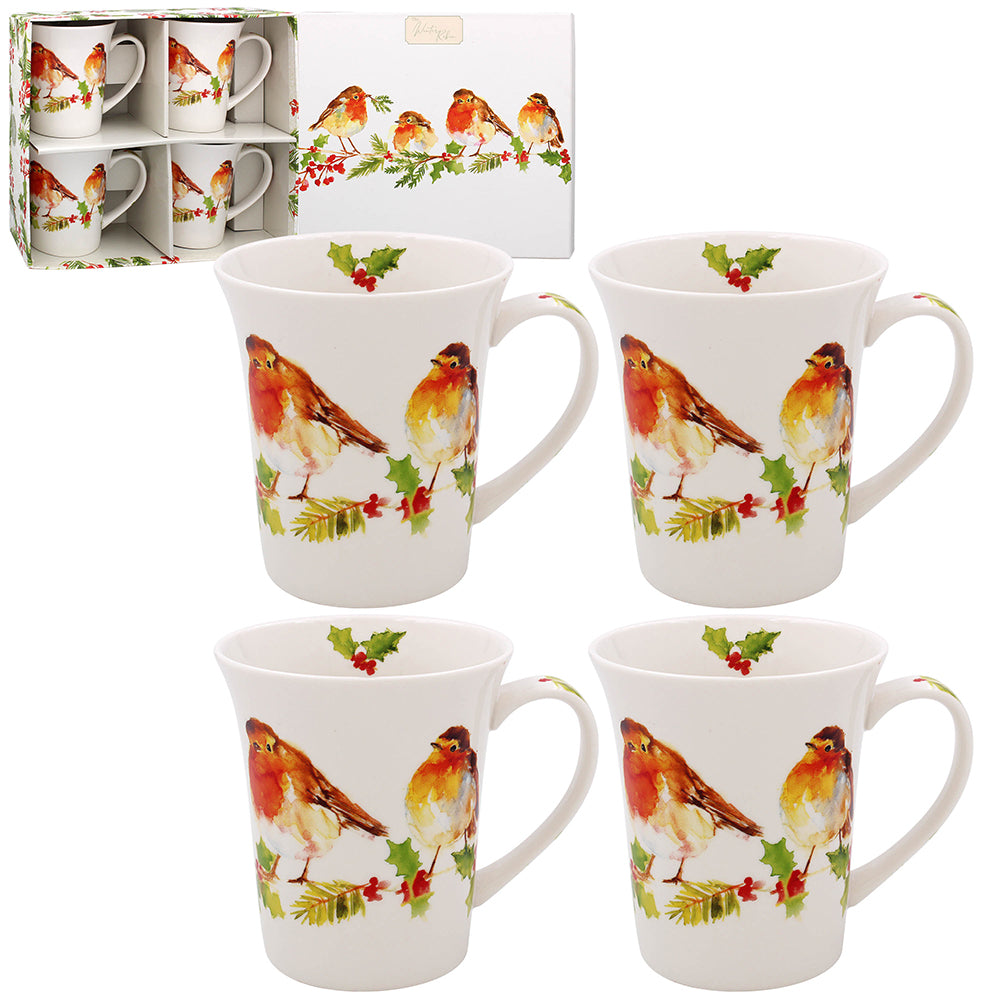 Jennifer Rose Gallery The Winter Robin Set of 4 Mugs