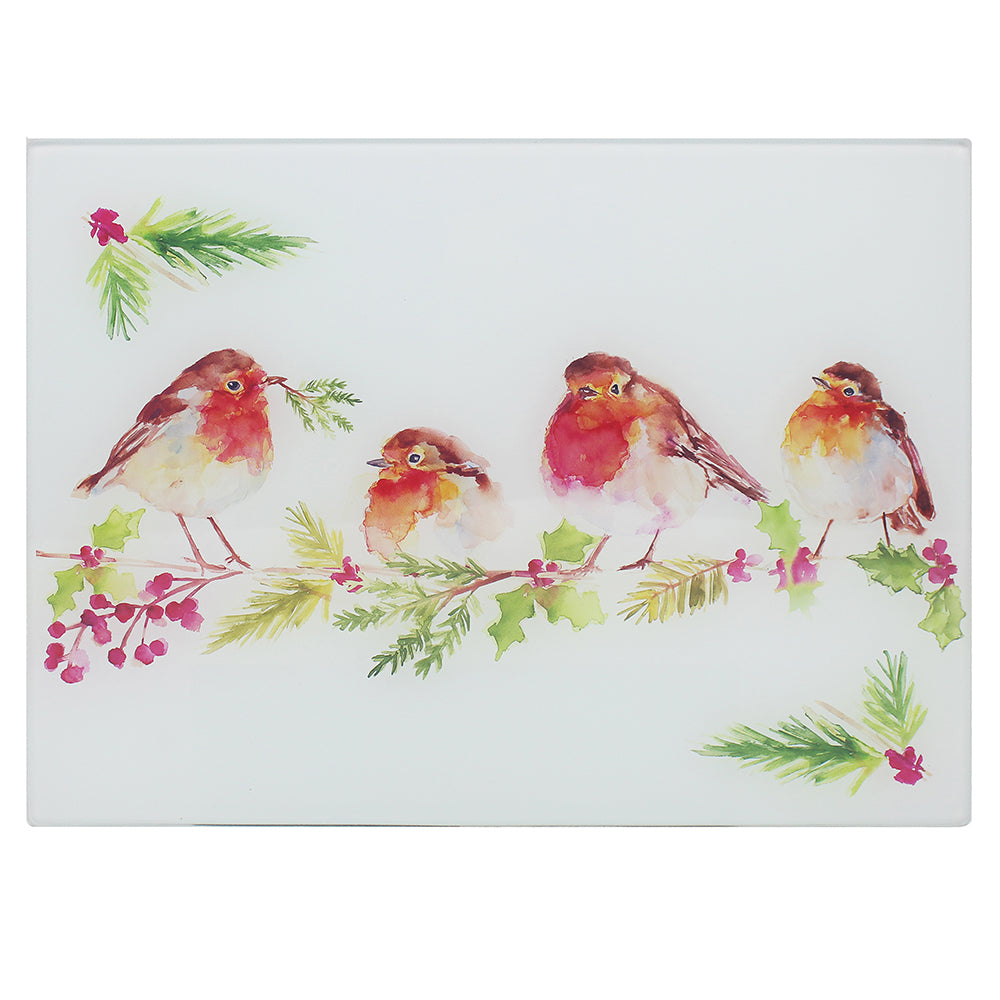 Winter Robin Glass Cutting Board