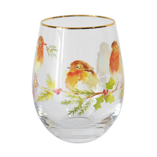 Winter Robin Stemless Glass