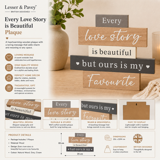 Wooden love quote plaque every love story is beautiful sign