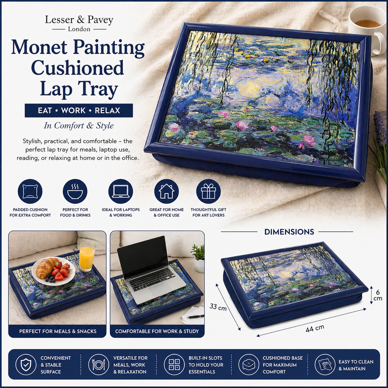 Lesser and Pavey Claude Monet lap tray with cushion base