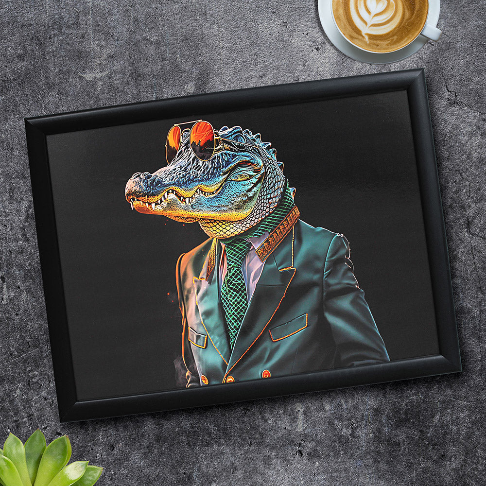 Urban Art Crocodile Rock lap tray on sofa with coffee mug