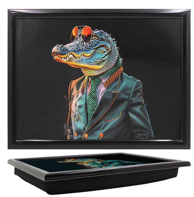Lesser and Pavey crocodile lap tray with cushion front view