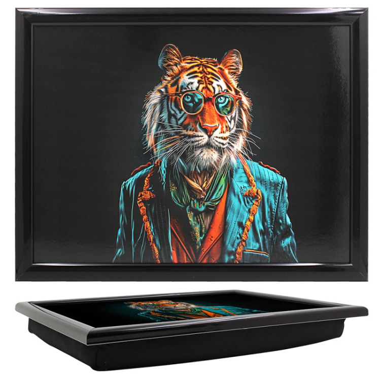 Lesser and Pavey tiger lap tray with cushion front view