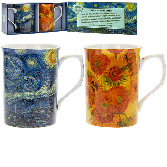 The Leonardo Collection Van Gogh Mugs Set of 2 – Starry Night and Sunflowers designs in gift box