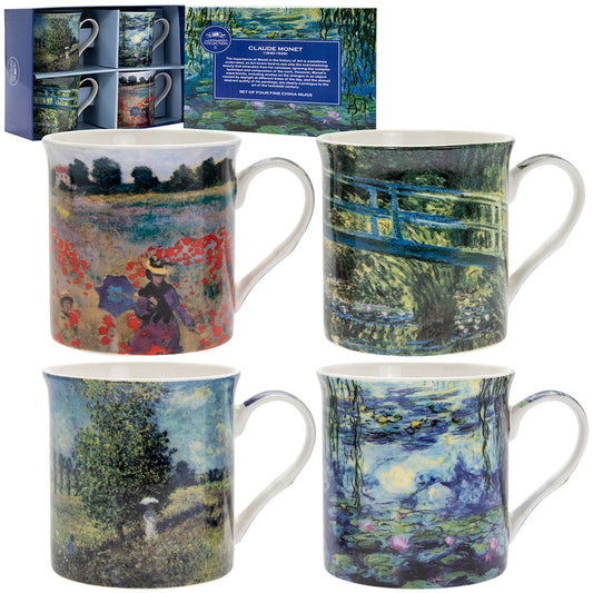 Set of 4 Claude Monet Fine China Mugs by Lesser & Pavey in gift box.