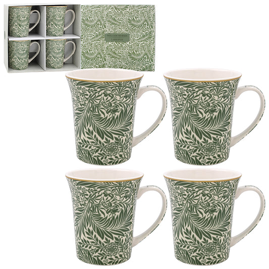 Close-up of William Morris Larkspur mug design with gold rim – 400ml capacity