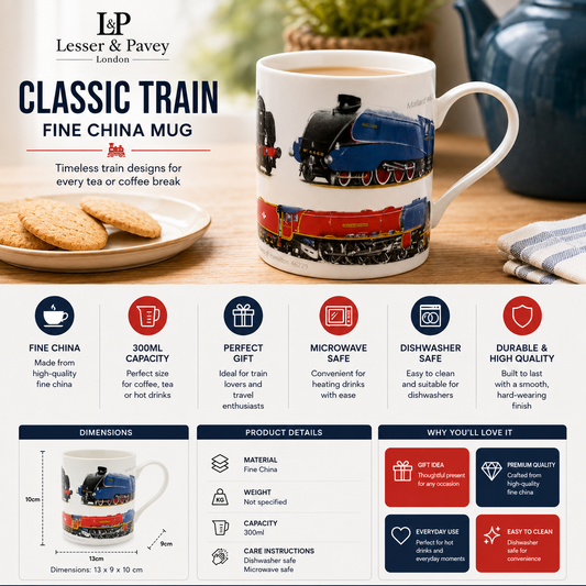 Lesser & Pavey Classic Train Fine China Mug with vintage steam locomotive design