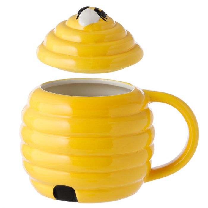 Beehive Shaped Ceramic Mug with Lid