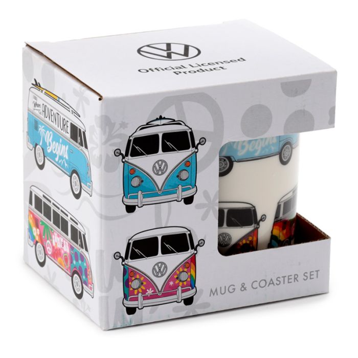 Volkswagen VW T1 Camper Bus Porcelain Mug & Coaster Set