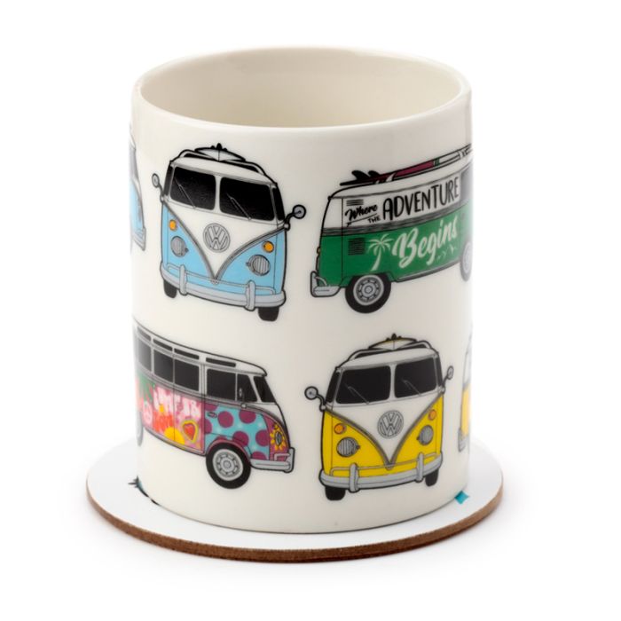 Volkswagen VW T1 Camper Bus Porcelain Mug & Coaster Set