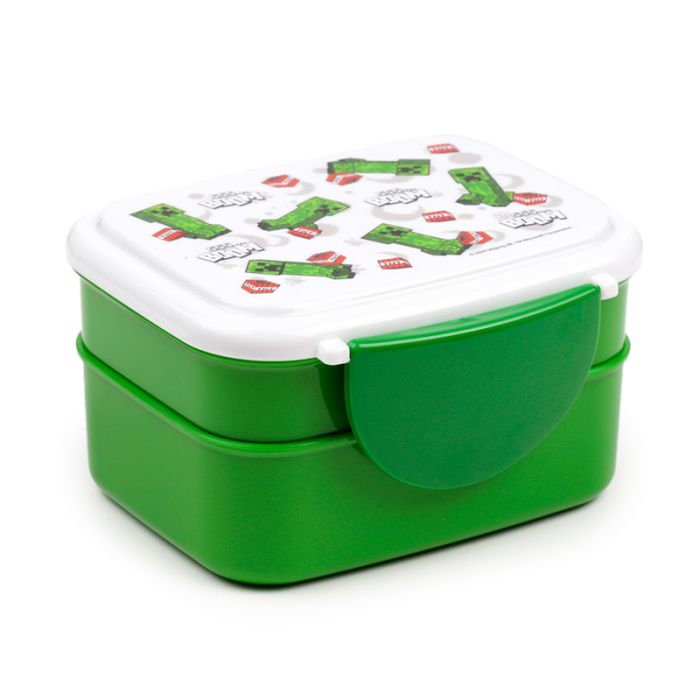 Minecraft Creeper & TNT Clip Lock Stacked Bento Lunch Box with Cutlery