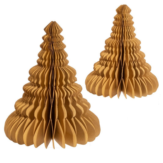 Set of 2 Cream Kraft Paper Honeycomb Tree Standing Decoration