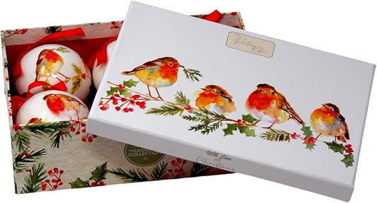 Set of 6 Christmas Robin Baubles