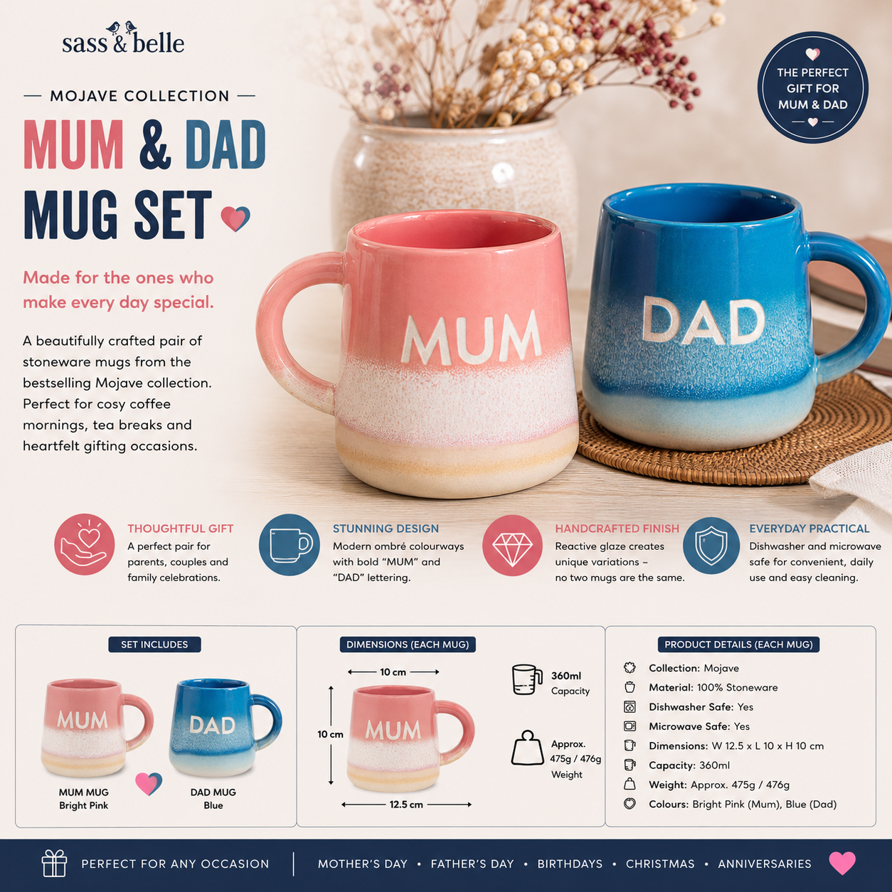 Sass & Belle Mojave Mum & Dad Mug Gift Set