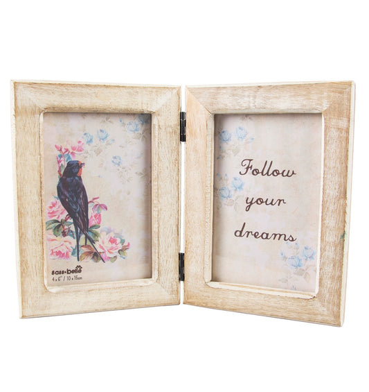 Sass & Belle double photo frame with bird and floral illustration