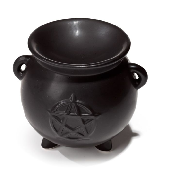 Witches Cauldron Pentagram Black Ceramic Oil Burner