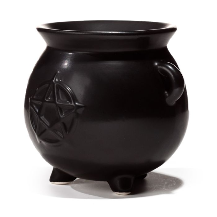 Witches Cauldron Pentagram Black Ceramic Oil Burner