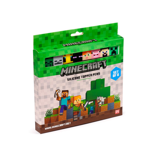 Minecraft Silicone Topper Pen Set of 8 in retail packaging – angled view