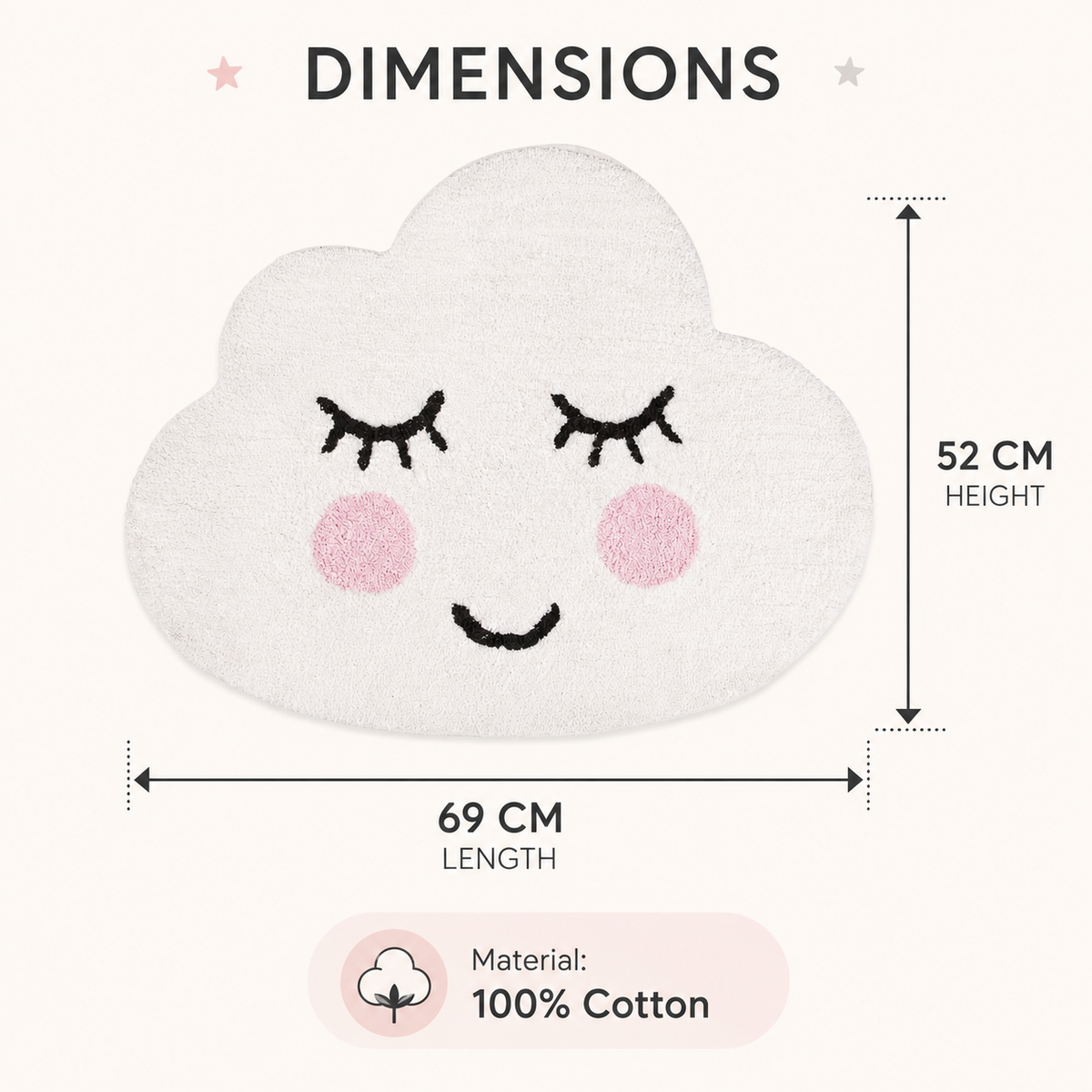 Sass & Belle cloud rug dimensions measuring 69 x 52cm