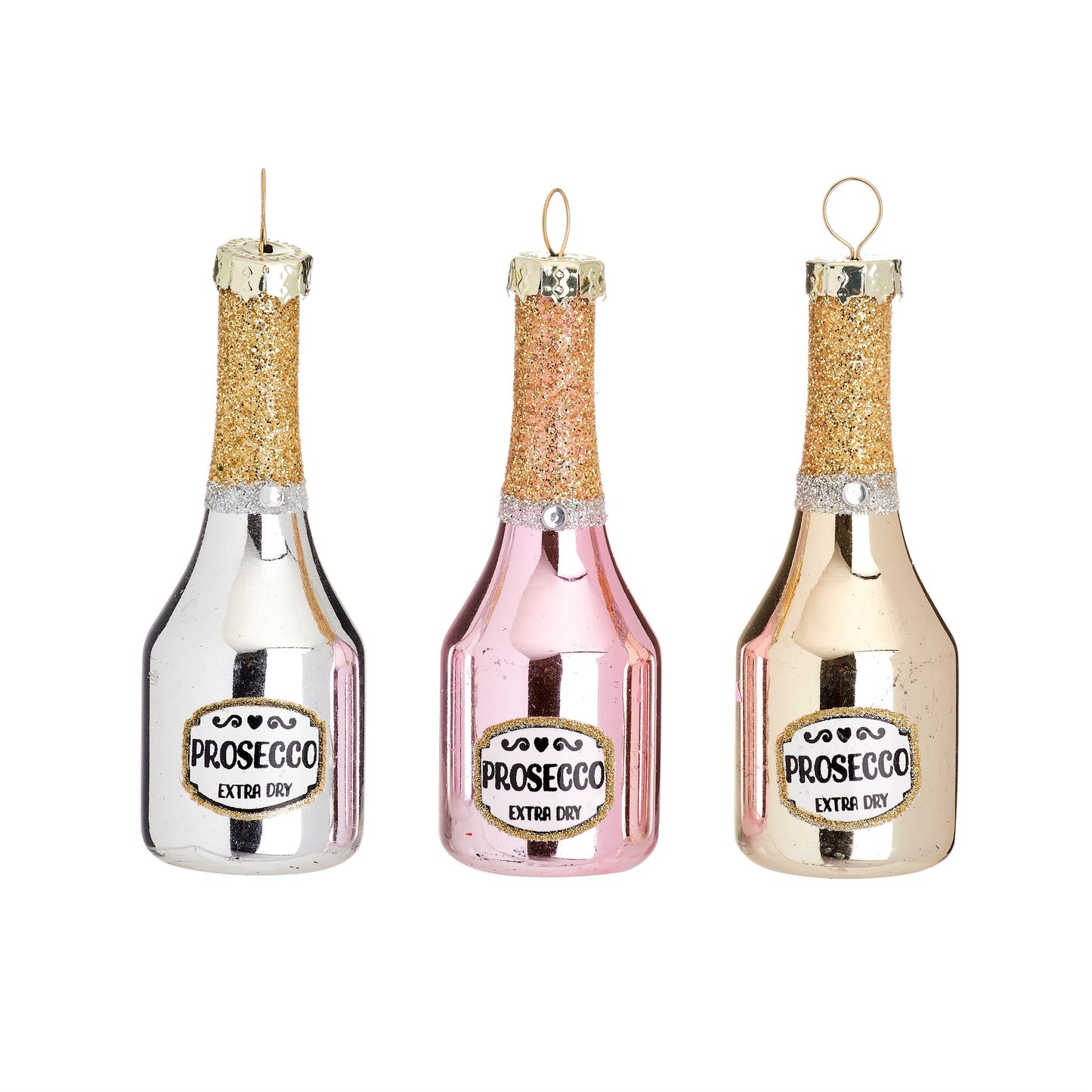 Set of 3 Mini Prosecco Bottle Shaped Bauble