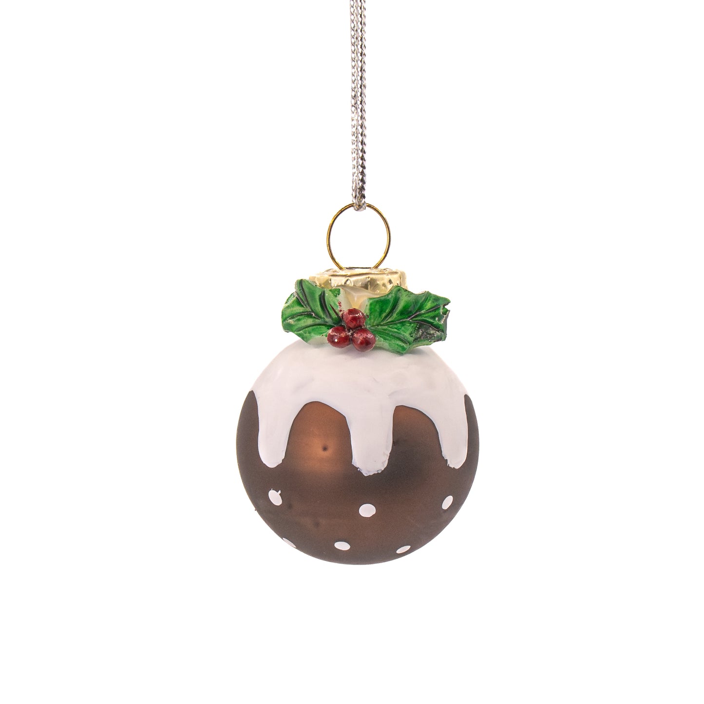 Glass Christmas Pudding Bauble with Holly Leaf Detail – Sass & Belle Ornament