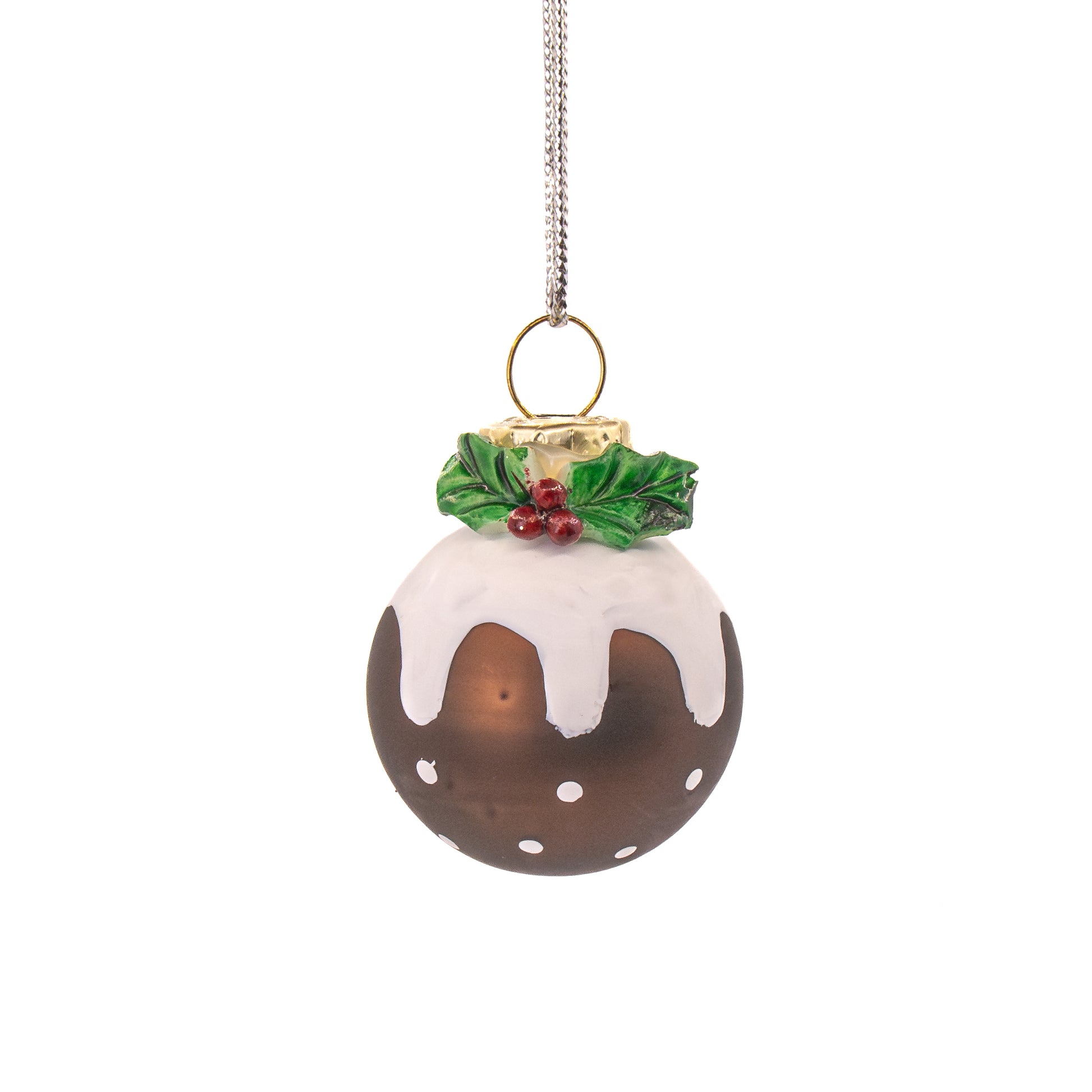 Glass Christmas Pudding Bauble with Holly Leaf Detail – Sass & Belle Ornament