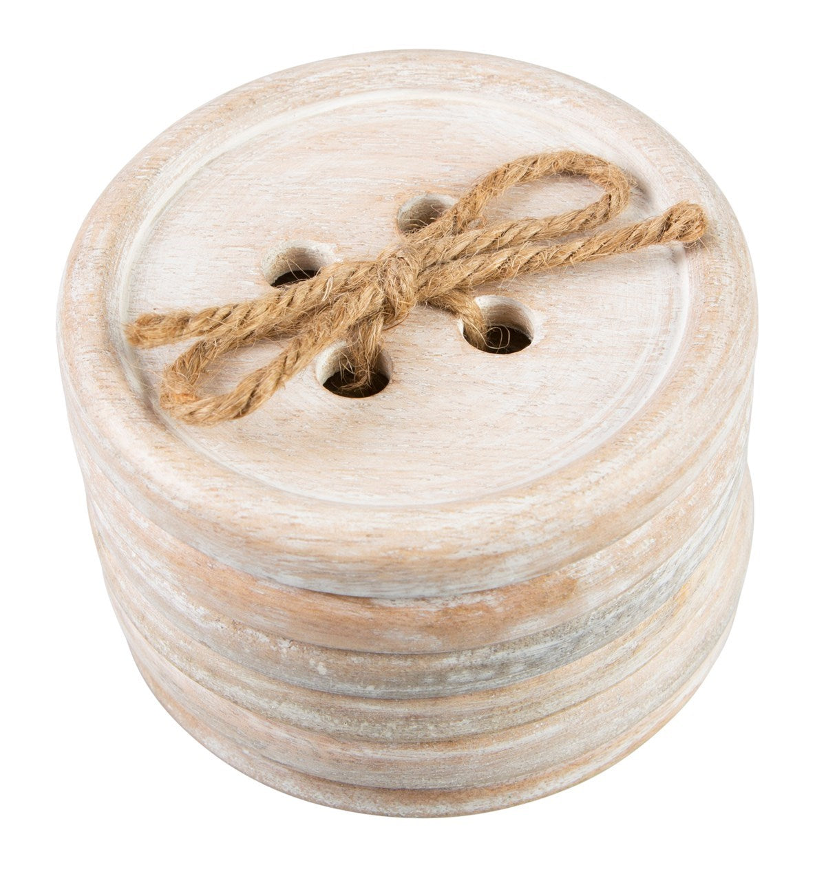 Sass & Belle wooden brown button coasters set of 6 tied with string