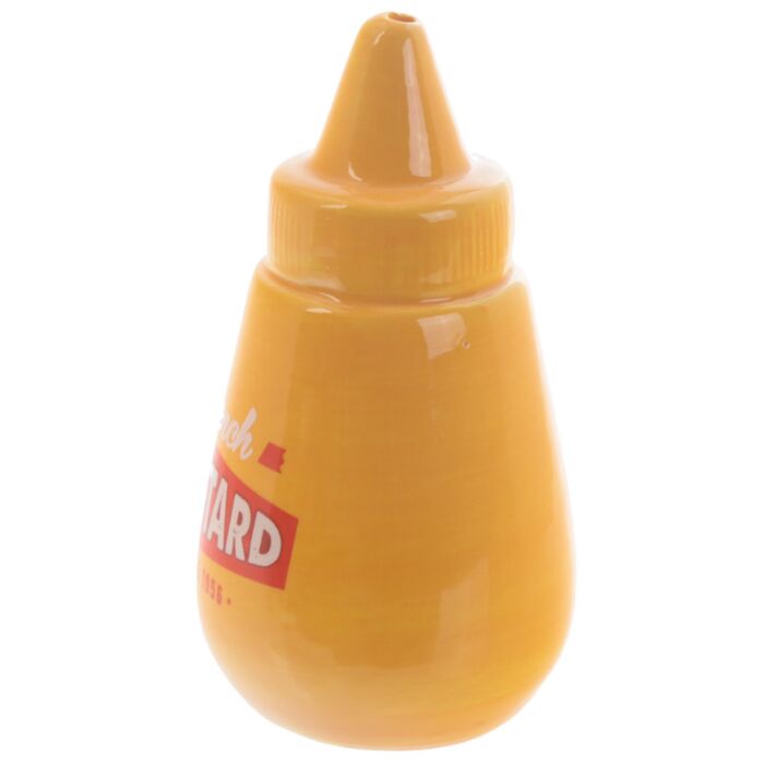 Mustard bottle shaker yellow ceramic condiment container